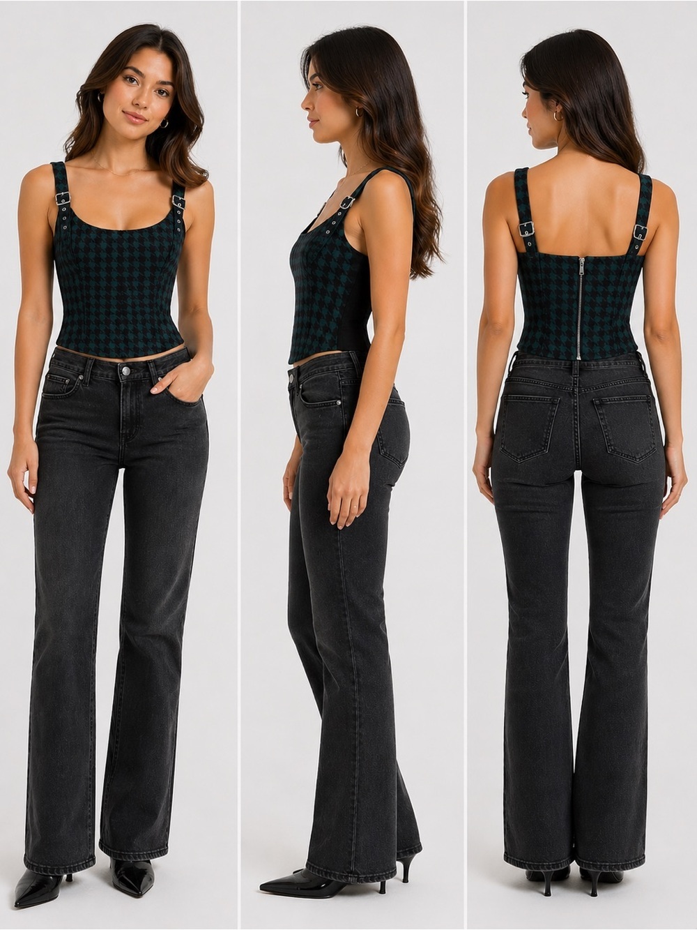Lovers + Friends Houndstooth Wool Blend Corset Top Adjustable Straps S Revolve